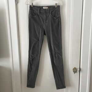 Grey Corduroy Madewell 10” Highrise Skinny pants, size 27 Tall